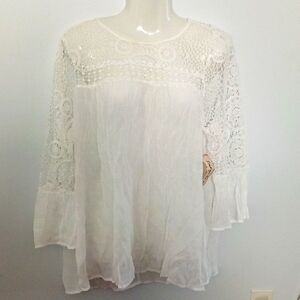White Lace Embroidered Women's Top Size XL